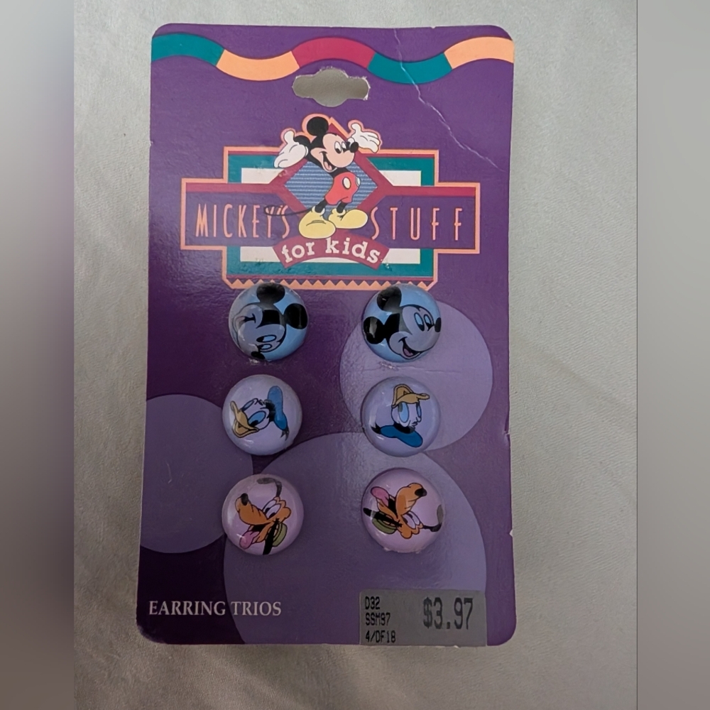 Vintage Mickey Mouse Kids Earring Trio Set - New Old Stock